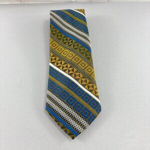 A Design Classic Blue / Gold Geometric Striped Men's Tie 4' x 56" Vintage